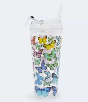 Aeropostale Womens' Butterflies Flip-Top Water Bottle - -colored - Size One Size - Plastic - Teen Fashion & Clothing Multi