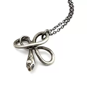 Black Diamond Eyes Serpent Necklace - Silver