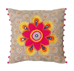 Colorful bohemian style linen pillow cover, embroidered pillow case, tribal, indian craft pillow, ethnic, 16"X16"