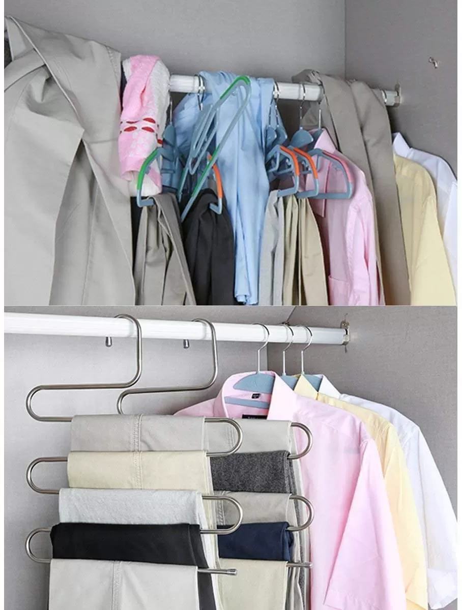 DOIOWN Pants Hangers S-Shape Stainless Steel Clothes Hangers Space Saving Hangers Closet Organizer for Pants Jeans Scarf(5 Layers,10Pcs)