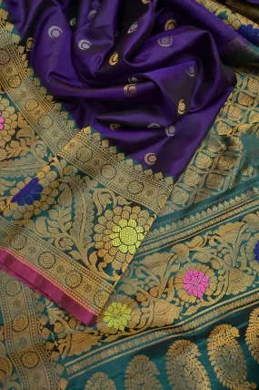 Eggplant Color Gadwal Silk Saree with Kanchi Meenakari border with Chand Buti