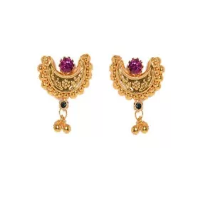 Ethnic Gold Pink Stone Stud Earring for Women