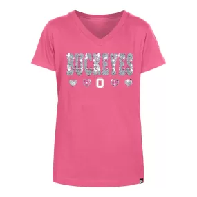 Girls Ohio State Buckeyes Flip Sequin Wordmark Pink T-Shirt