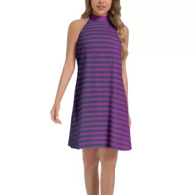 Lavender Wedge Tie Back Halter Neck Flared Dress