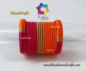 Pink ,Orange and Gold shaded Silk thread Designer Bangles