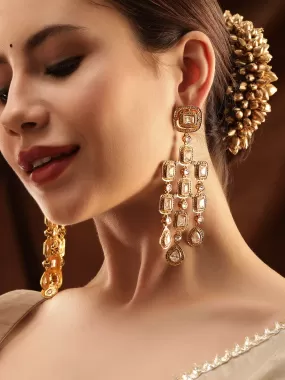 Rubans 22K Antique Gold Plated Zirconia Studded Chandelier Earrings