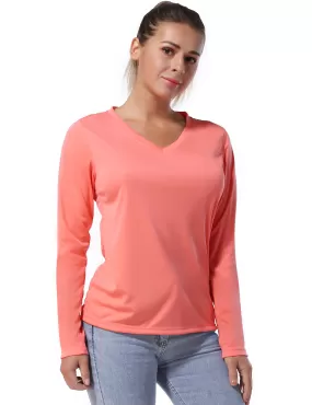 V Neck Long Sleeve Athletic Shirts coral_yogastudio