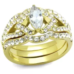 WildKlass Stainless Steel Ring IP Gold Women AAA Grade CZ Clear